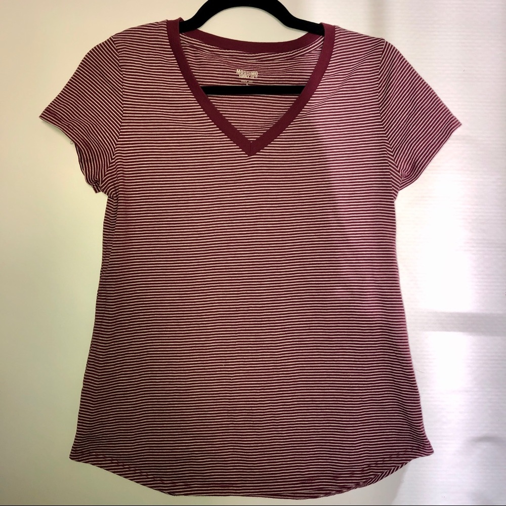 Maroon & white striped T shirt